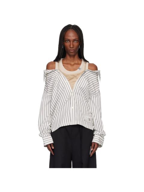 Off-White & Beige Triple Layered Stripe Shirt