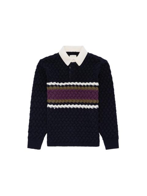 Aime Leon Dore Basketweave Knit Rugby Navy