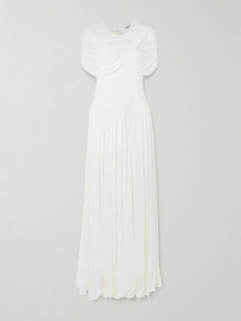 Nancie Cape-effect Draped Pleated Jersey Maxi Dress