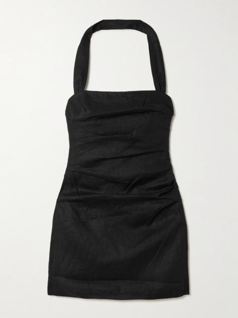 Noemi Ruched Linen Halterneck Mini Dress