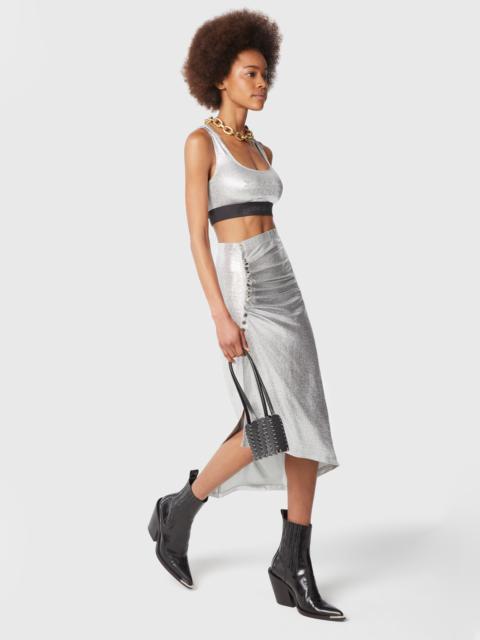 SILVER MID-LENGTH DRAPÉ PRESSION SLIT SKIRT