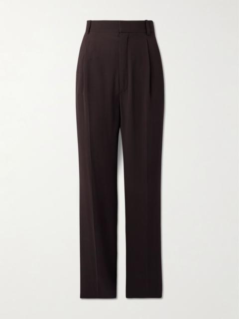 Silk-georgette straight-leg pants Dark brown