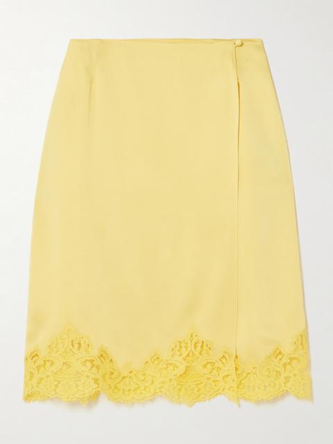 Iconic Wrap-effect Lace-trimmed Satin Skirt