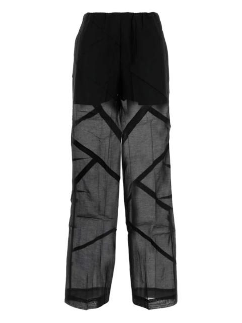 sheer-panelled wide-leg trousers