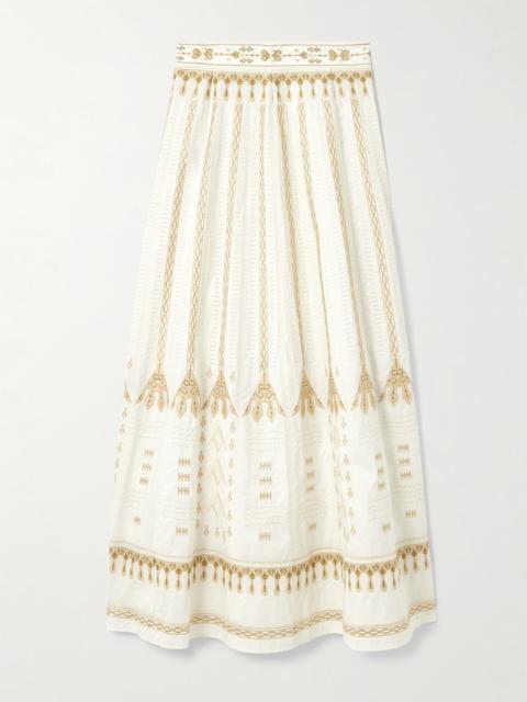Camille Calliope Paneled Embroidered Cotton-blend Poplin Maxi Skirt