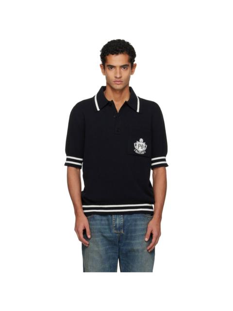 Black College Emblem Embroidery Knit Polo