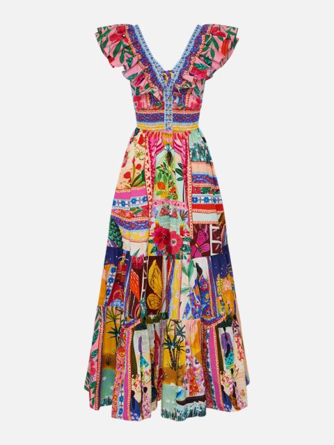 TIERED DRESS WITH NECK FRILL