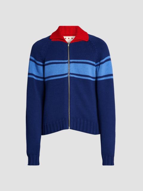 Men's Colorblocked Cotton Zip-Front Cardigan - Ocean