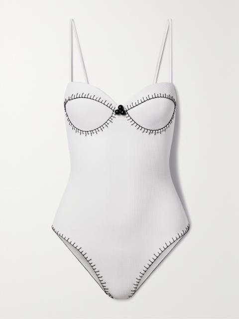 Salento Embellished Embroidered Seersucker Underwired Swimsuit