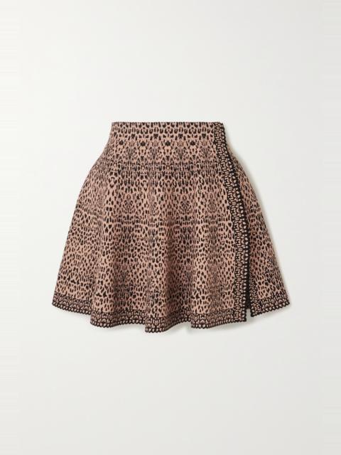 Pleated jacquard-knit mini skirt