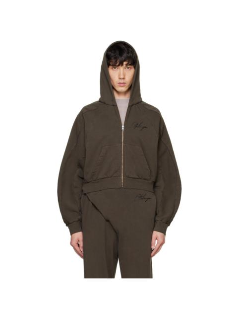 Brown Multiline Zip Hoodie
