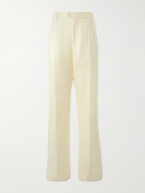 Embroidered Linen Straight-leg Pants