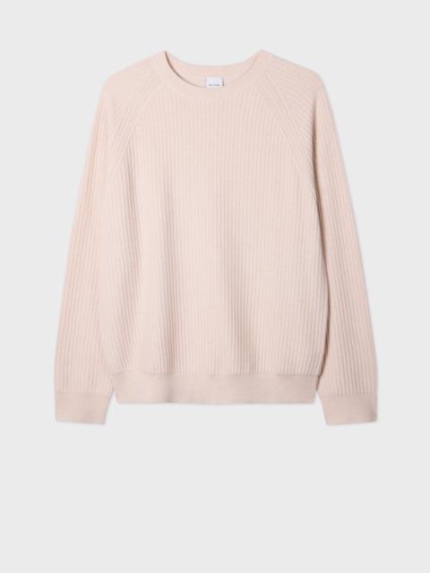 Cream Merino Wool-Cotton Blend Ribbed Sweater