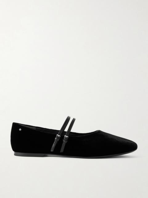 Leather-trimmed Velvet Mary Jane Ballet Flats