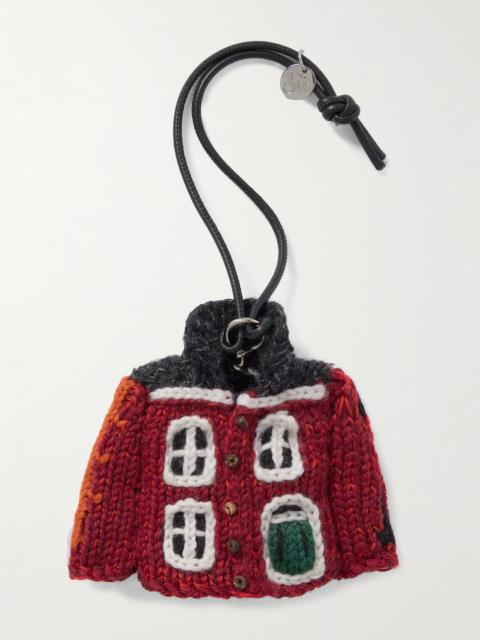 House Cardigan Crocheted Cotton And Leather Bag Charm