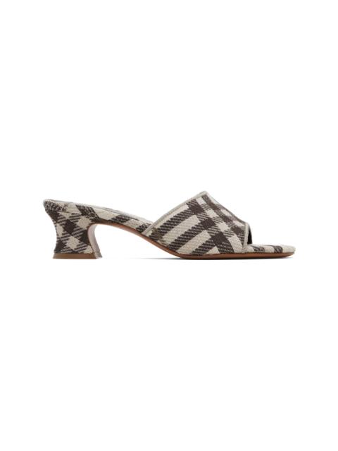Brown & White Check Sloane Mule Heeled Sandals