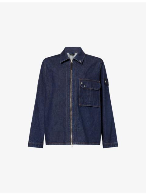 Patch-Pocket Zip-Up Denim Shirt