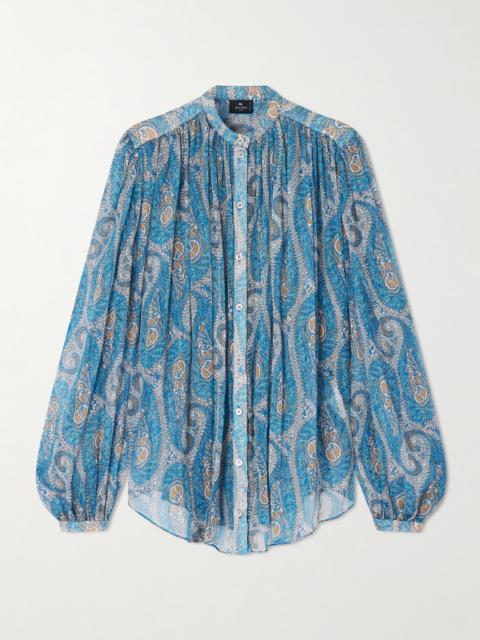 Pleated Paisley-print Silk-crepon Blouse