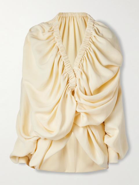 Sata Draped Gathered Wool And Silk-blend Crepe Wrap Blouse