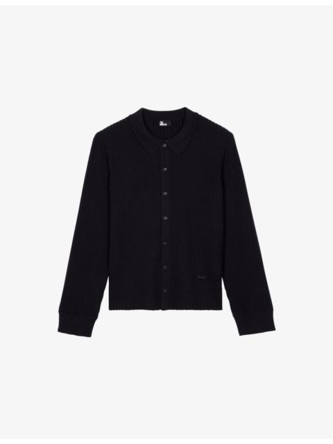 Collared Button-Down Stretch Wool-Blend Jumper