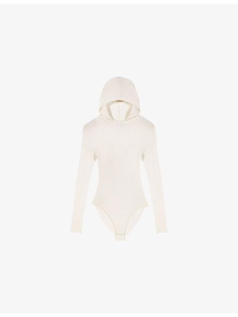 Hooded Long-Sleeve Stretch-Knit Bodysuit