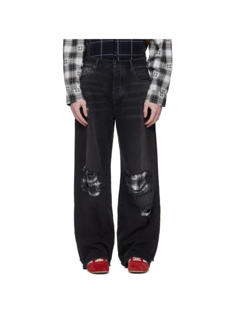 Black Flannel Repair Baggy Jeans