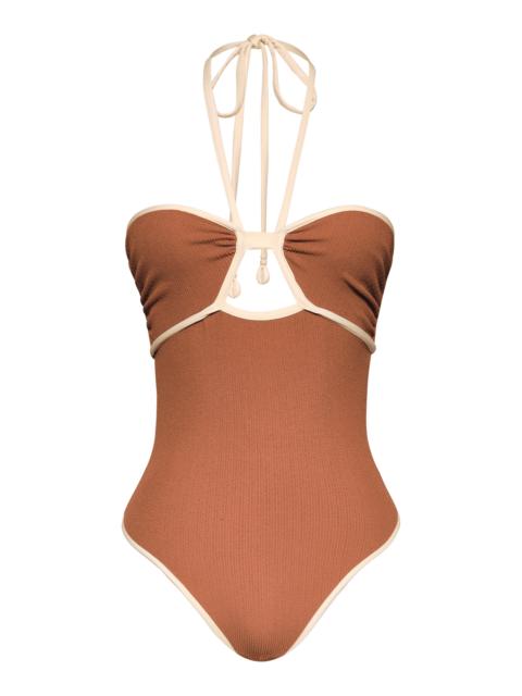 Sea Salt Halter One-Piece Swimsuit brown