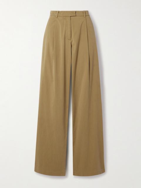 Pleated Organic Cotton-blend Twill Wide-leg Pants