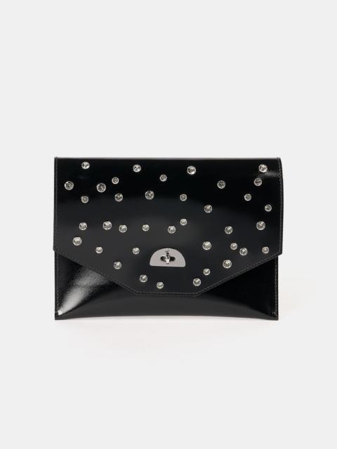 The Twist Lock Pouch - High Shine Black with Swarovski® Crystals