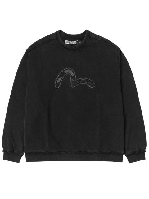 Acid-wash and Distressed Seagull Appliqué Relax Fit Sweatshirt