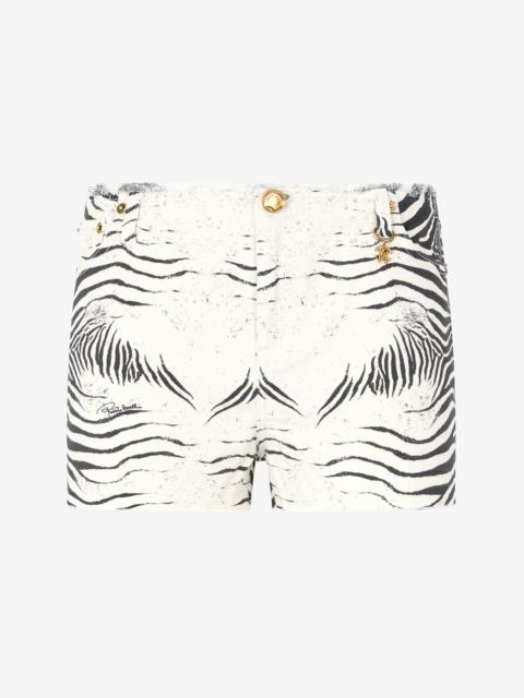 Frayed Shorts With White Tigress Print