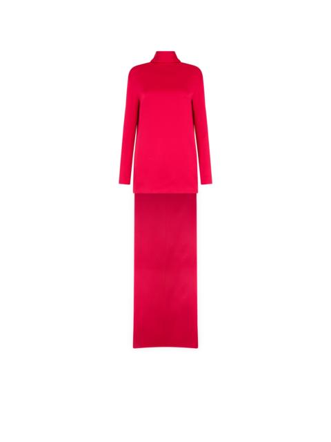 SHINY CREPE MOCK NECK COCKTAIL DRESS