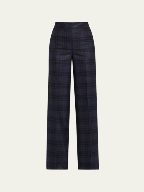 Fior Check Wool Flannel Wide-Leg Trousers
