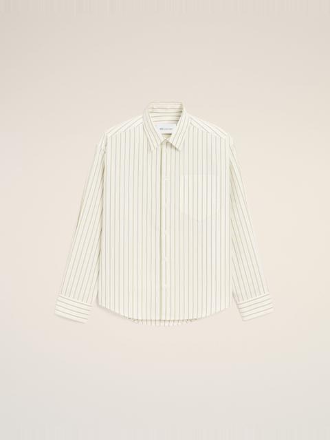 WHITE STRIPED COTTON AMI DE COEUR BOXY SHIRT
