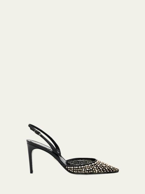 Pearly Stud Lace Slingback Pumps