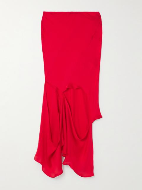 Asymmetric Cutout Silk Midi Skirt