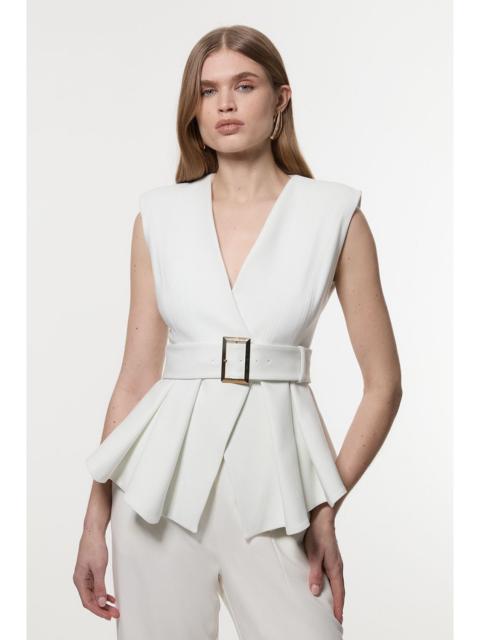 Compact Stretch Belted Peplum Sleeveless Tailored Jacket