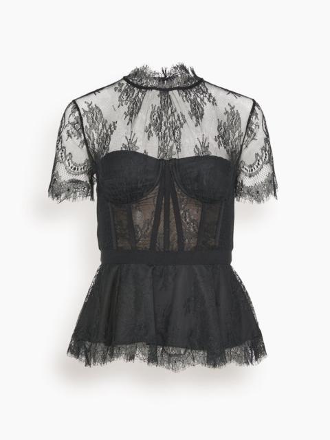 Kehlani Lace Short Sleeve Bustier Top in Black
