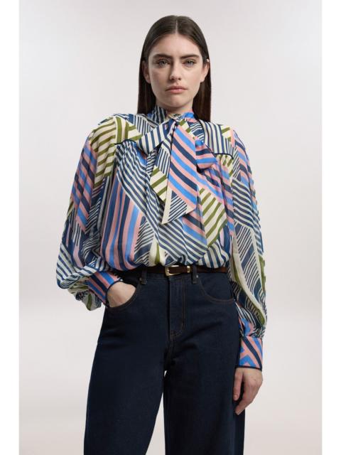 Geo Printed Viscose Georgette Printed Pussybow Woven Blouse