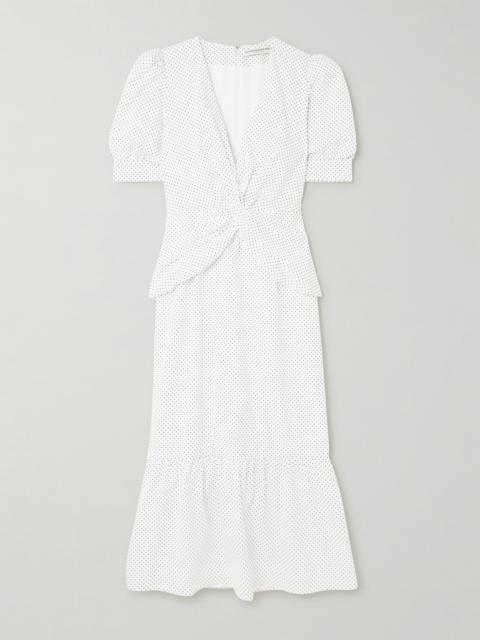 Twist-front Gathered Printed Cotton-poplin Midi Dress