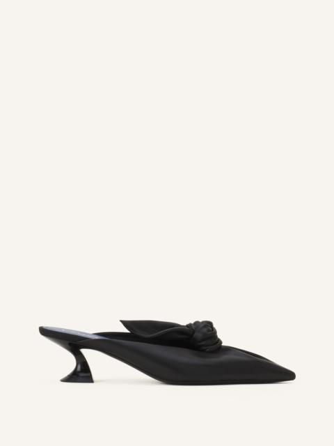 MIDNIGHT STEP BOW LEATHER MULE WITH HEEL