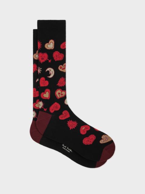 Black 'Hearts and Stars' Cotton-Blend Socks