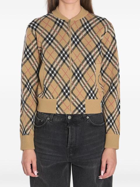 checked zip-up cardigan