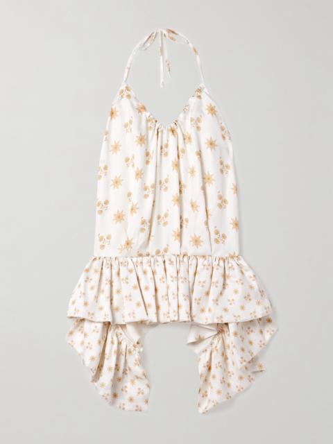 Tamara Floral-print Crepe Peplum Halterneck Top