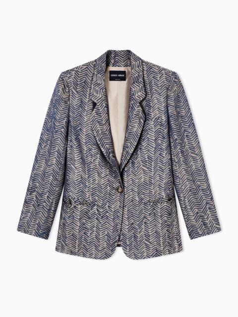 SINGLE-BREASTED JACKET IN VISCOSE JACQUARD CHEVRON