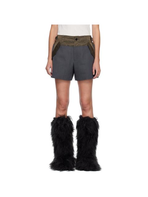 Gray & Khaki Stripe Doeskin Shorts