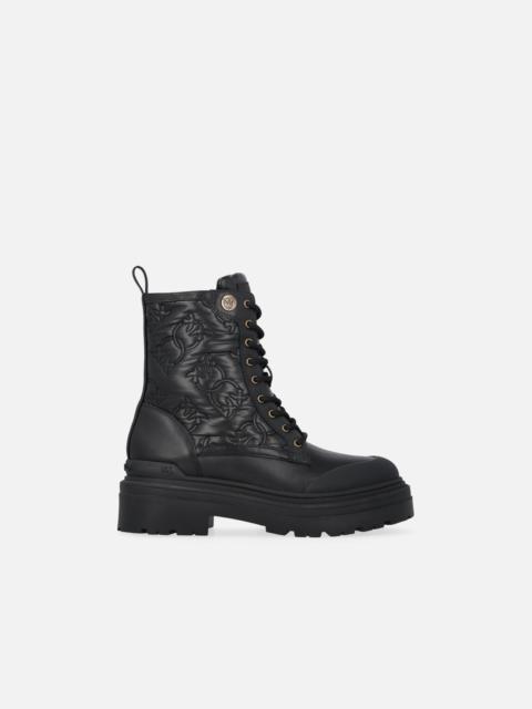 QUILTED LEATHER COMBAT BOOTS WITH LOVE BIRDS LOGO