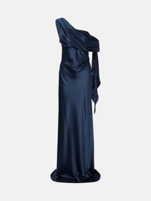 Draped one-shoulder silk charmeuse gown