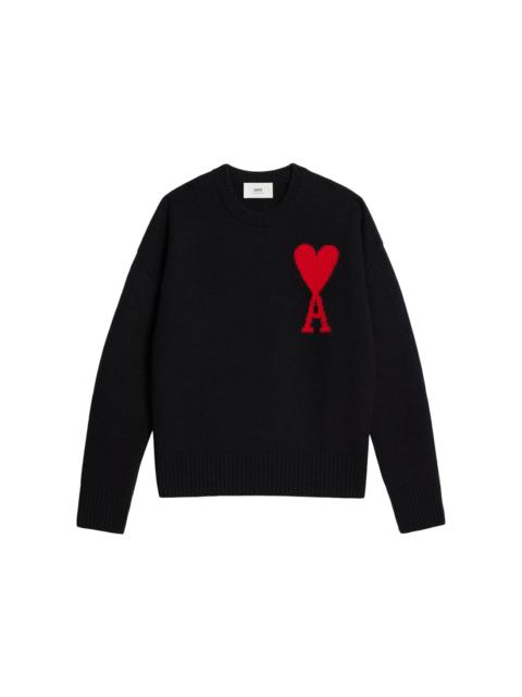 Ami Paris Ami De Coeur Intarsia-knitted Felted Merino Wool Crewneck Oversized Sweater Black/Red