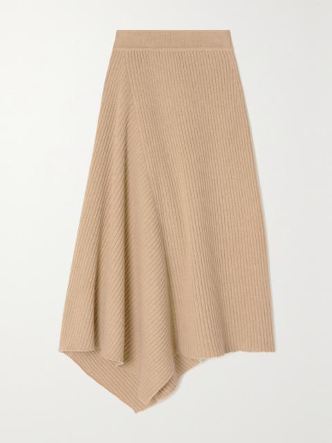 Asymmetric Ribbed Cashmere Midi Skirt